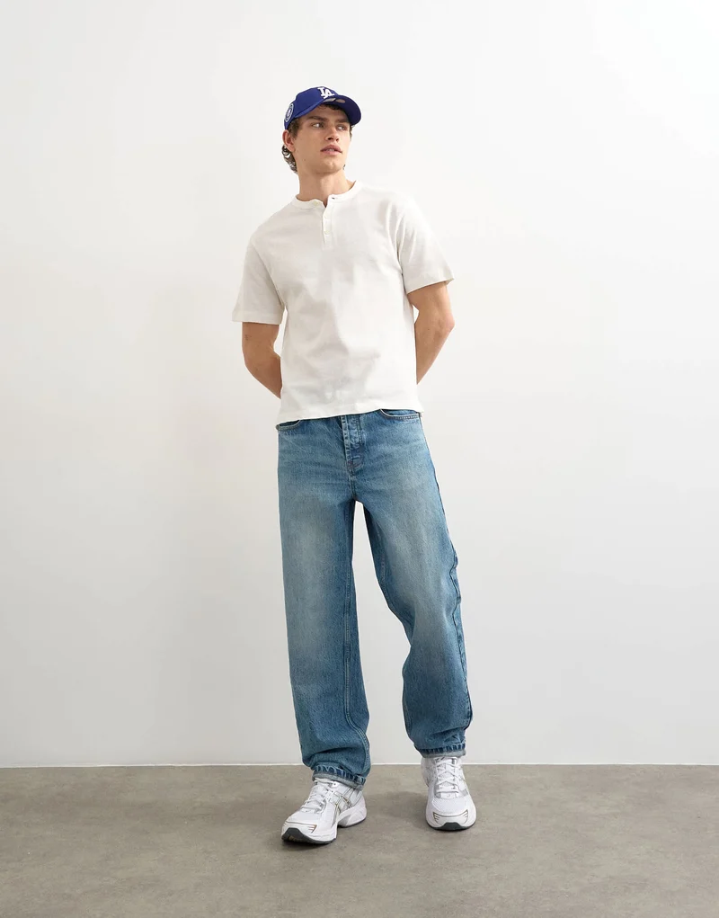 Topman relaxed fit linen mix henley t-shirt in ecru