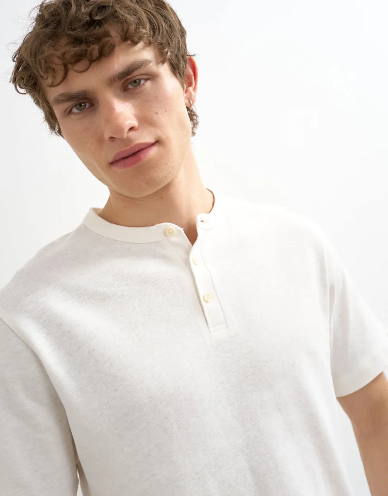 Topman relaxed fit linen mix henley t-shirt in ecru