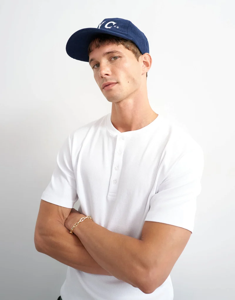 Topman classic fit ribbed henley t-shirt in white