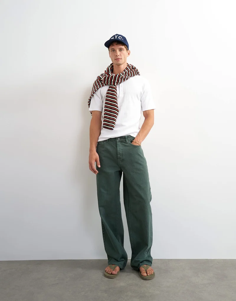 Topman classic fit ribbed henley t-shirt in white