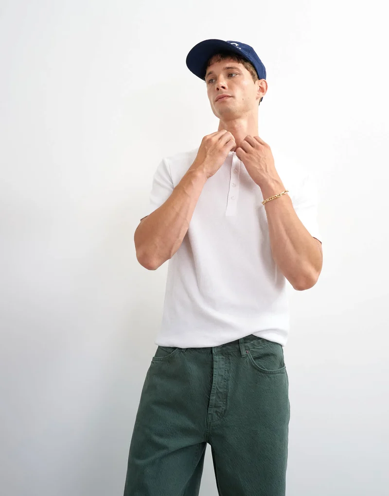 Topman classic fit ribbed henley t-shirt in white