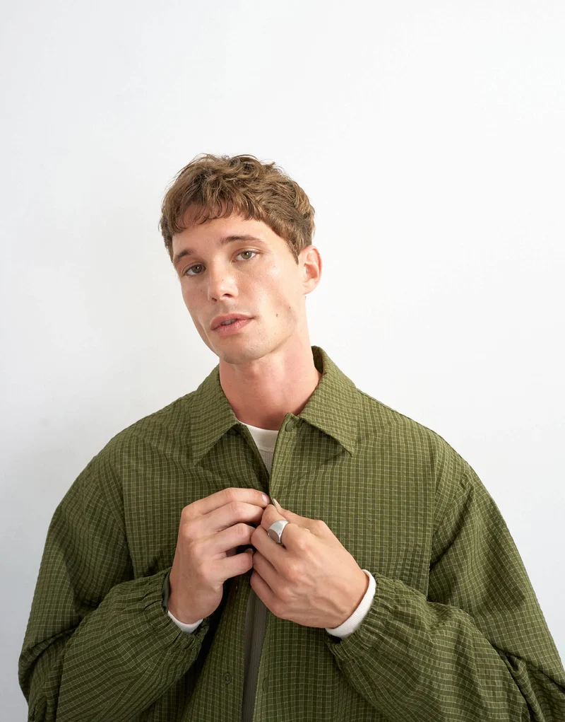 Topman oversized fit nylon ripstop harrington jacket in green