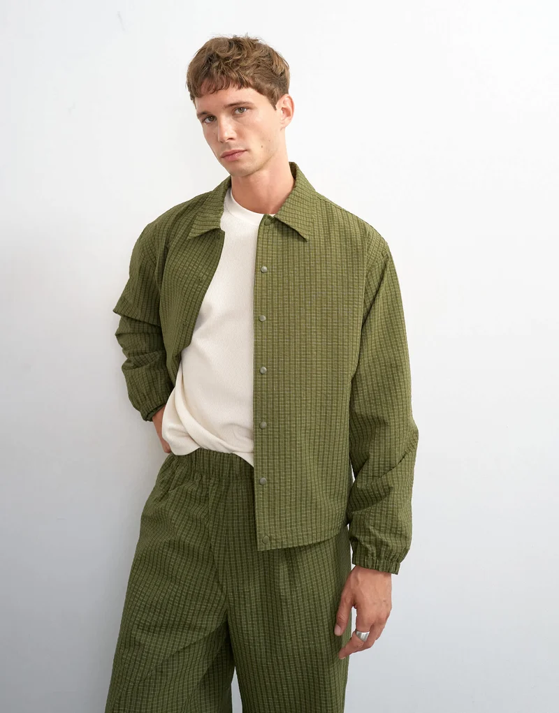 Topman oversized fit nylon ripstop harrington jacket in green