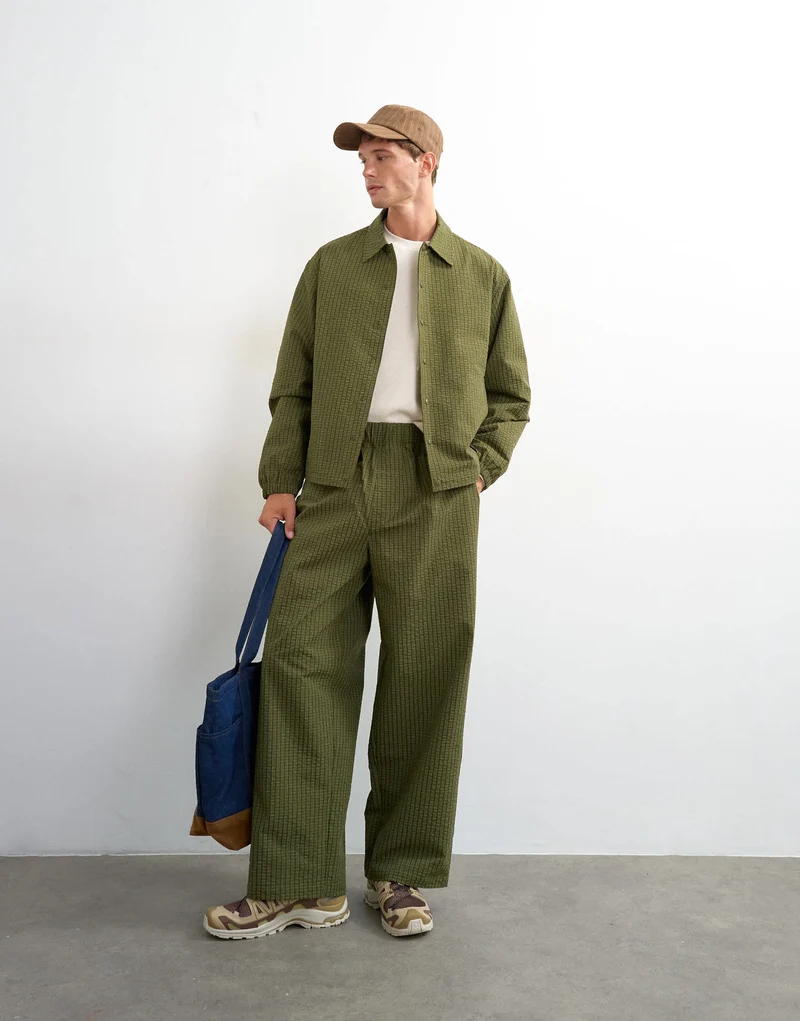 Topman oversized fit nylon ripstop harrington jacket in green