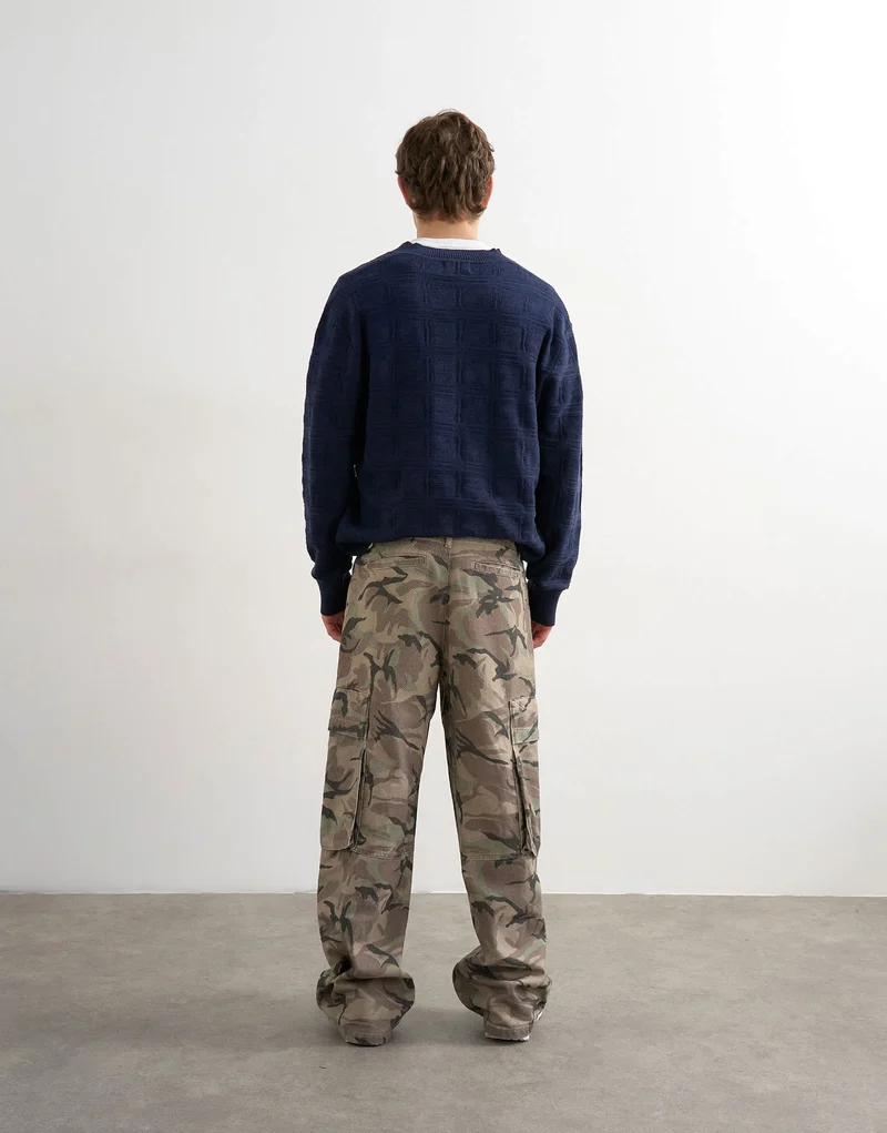 Topman baggy fit twill cargo in camo print