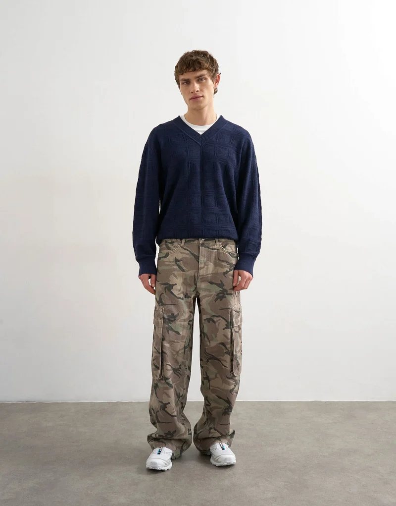 Topman baggy fit twill cargo in camo print
