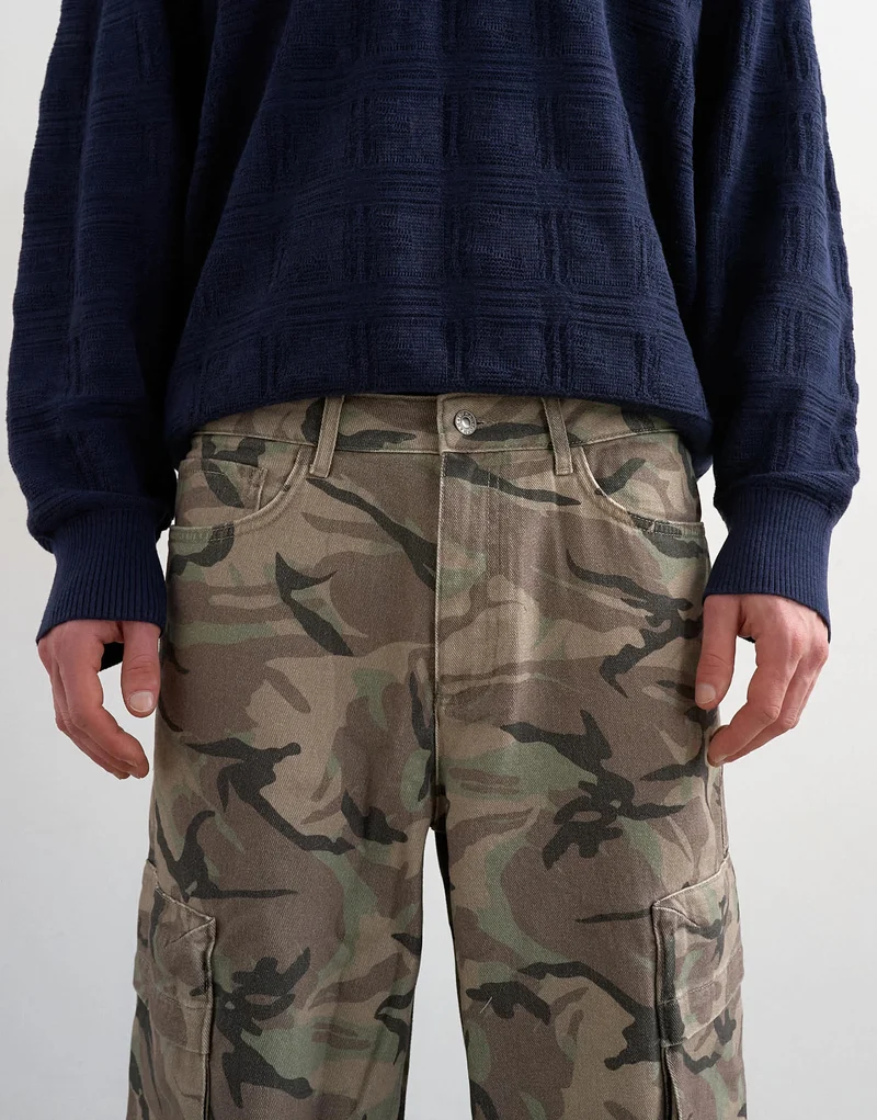 Topman baggy fit twill cargo in camo print