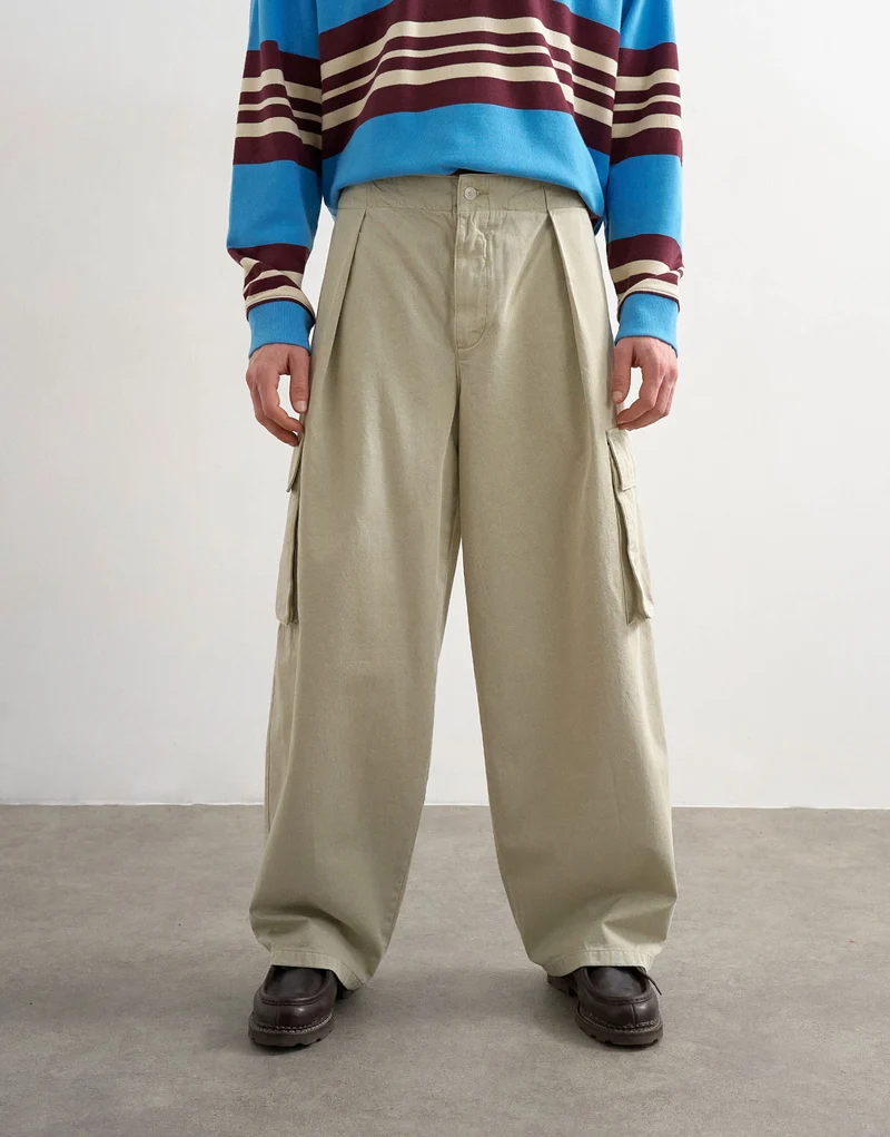 Topman baggy fit cargo trouser in stone