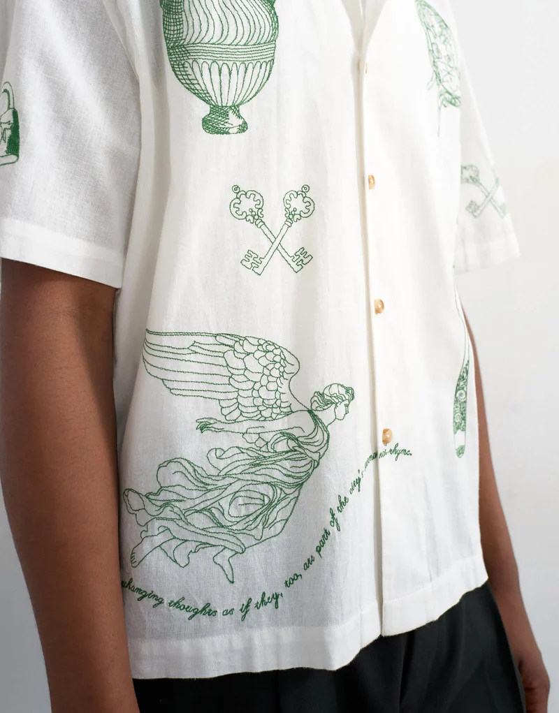Topman relaxed fit linen blend shirt with all over placement embroidery in ecru
