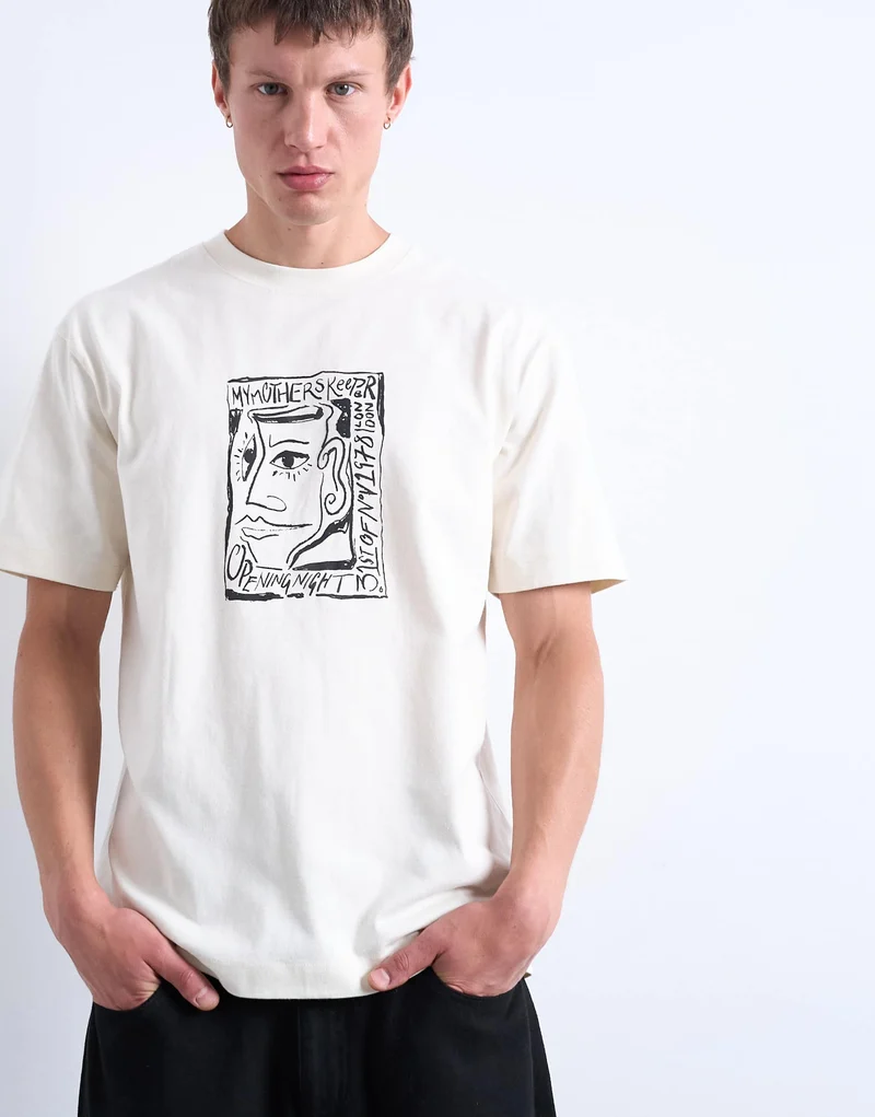 Topman relaxed fit t-shirt with front and back Mothers Keeper print in ecru