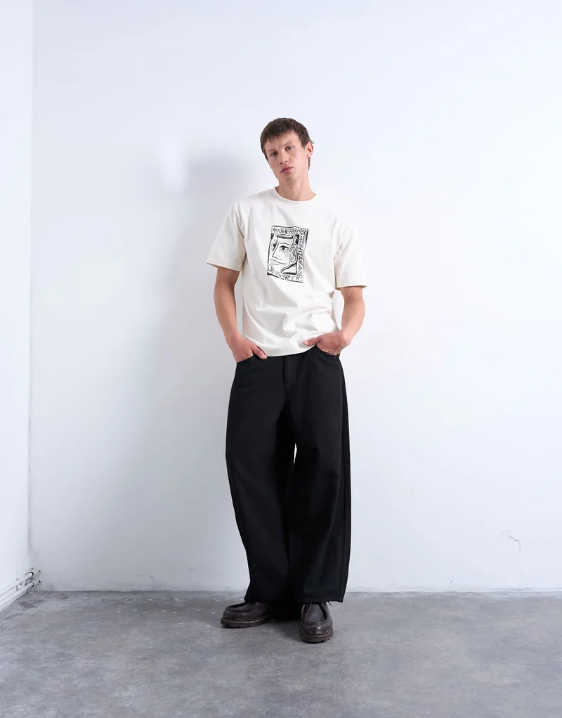 Topman relaxed fit t-shirt with front and back Mothers Keeper print in ecru
