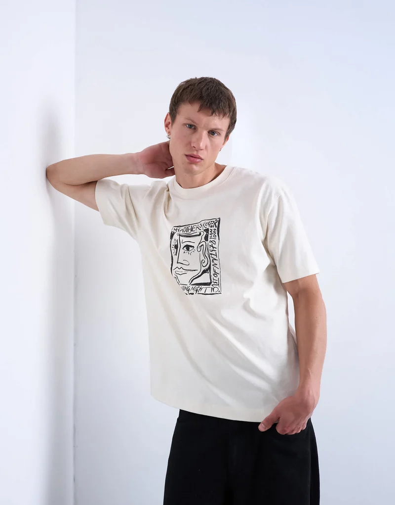 Topman relaxed fit t-shirt with front and back Mothers Keeper print in ecru
