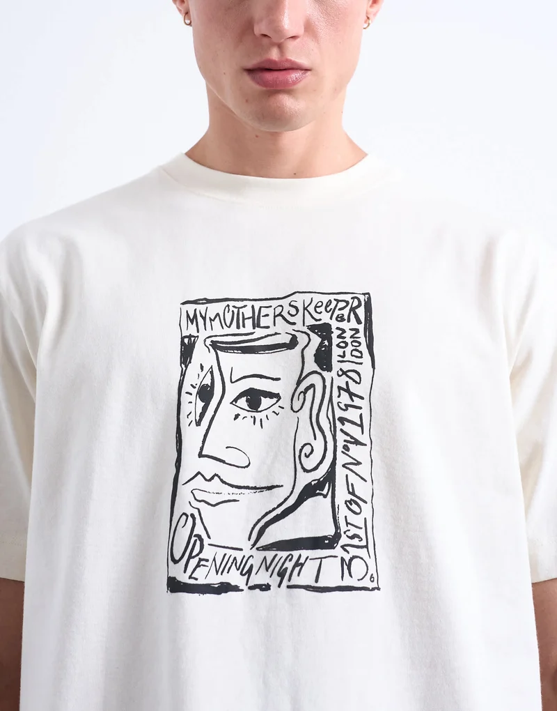 Topman relaxed fit t-shirt with front and back Mothers Keeper print in ecru