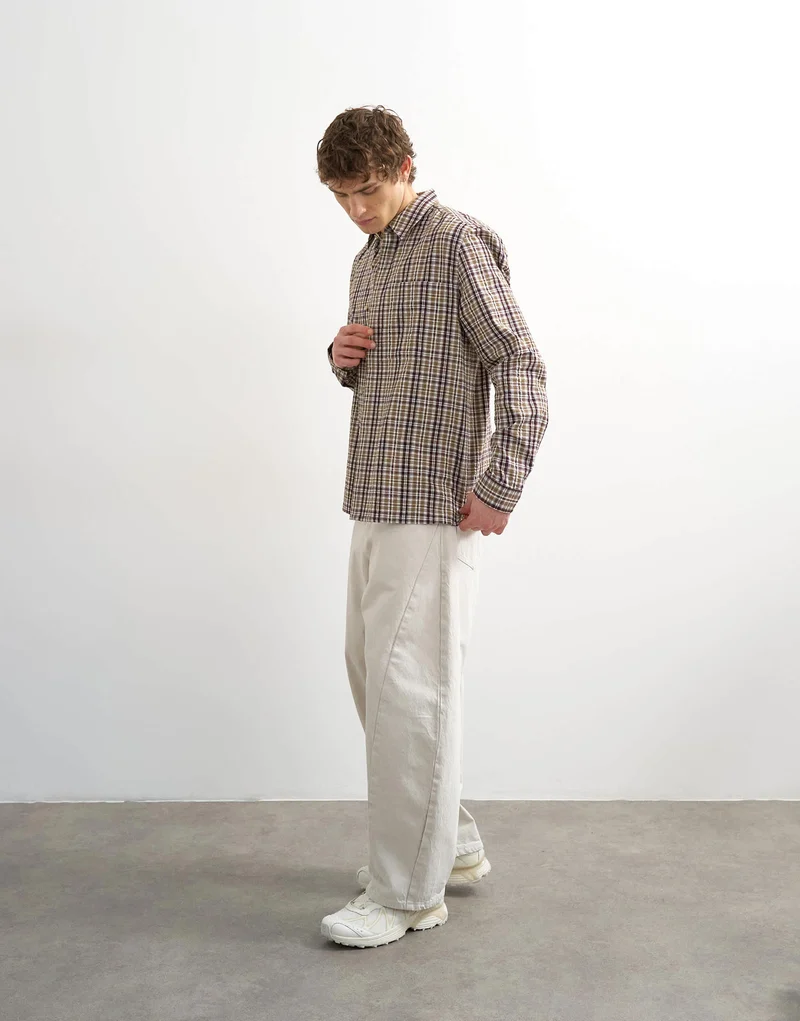 Topman regular fit textured check shirt in brown