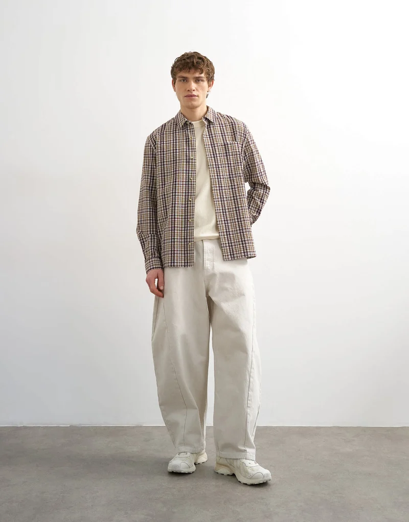 Topman regular fit textured check shirt in brown