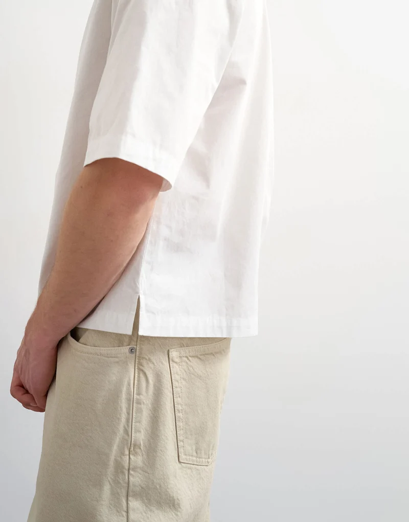 Topman relaxed fit crop poplin short sleeve shirt in white