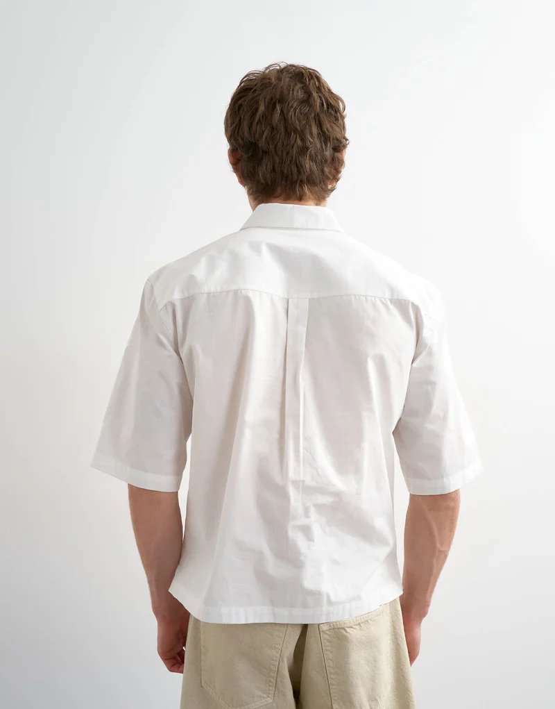 Topman relaxed fit crop poplin short sleeve shirt in white