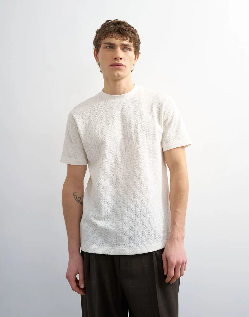 Topman classic fit textured t-shirt in cream