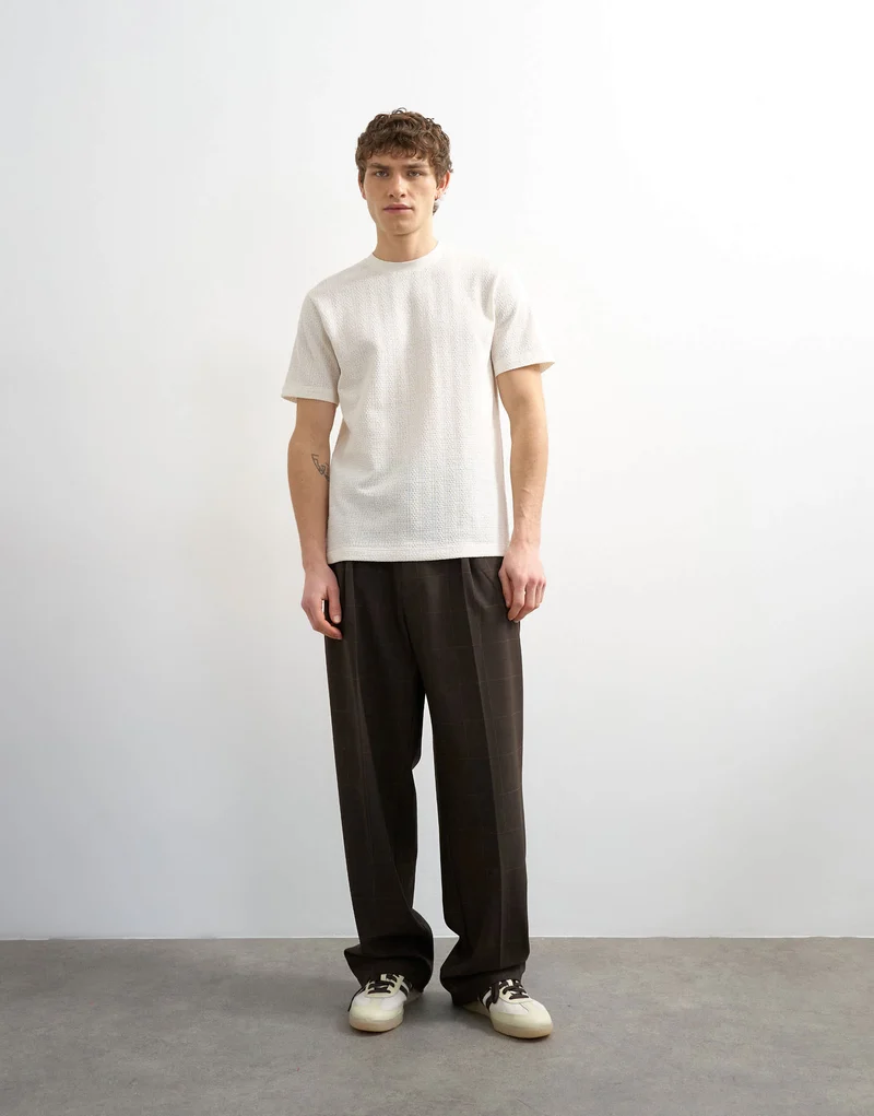 Topman classic fit textured t-shirt in cream