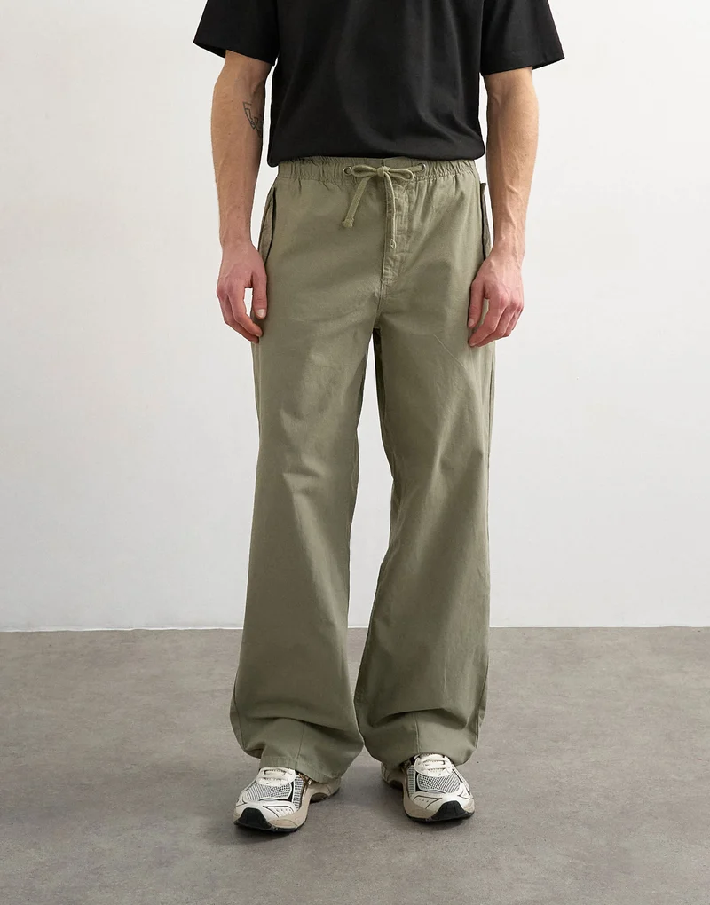 Topman baggy fit canvas cargo trouser in olive green
