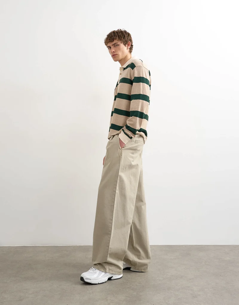Topman baggy fit trousers with pleats in stone
