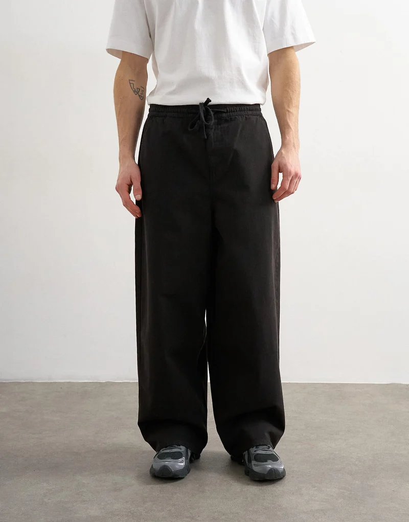 Topman baggy fit herringbone trousers in black
