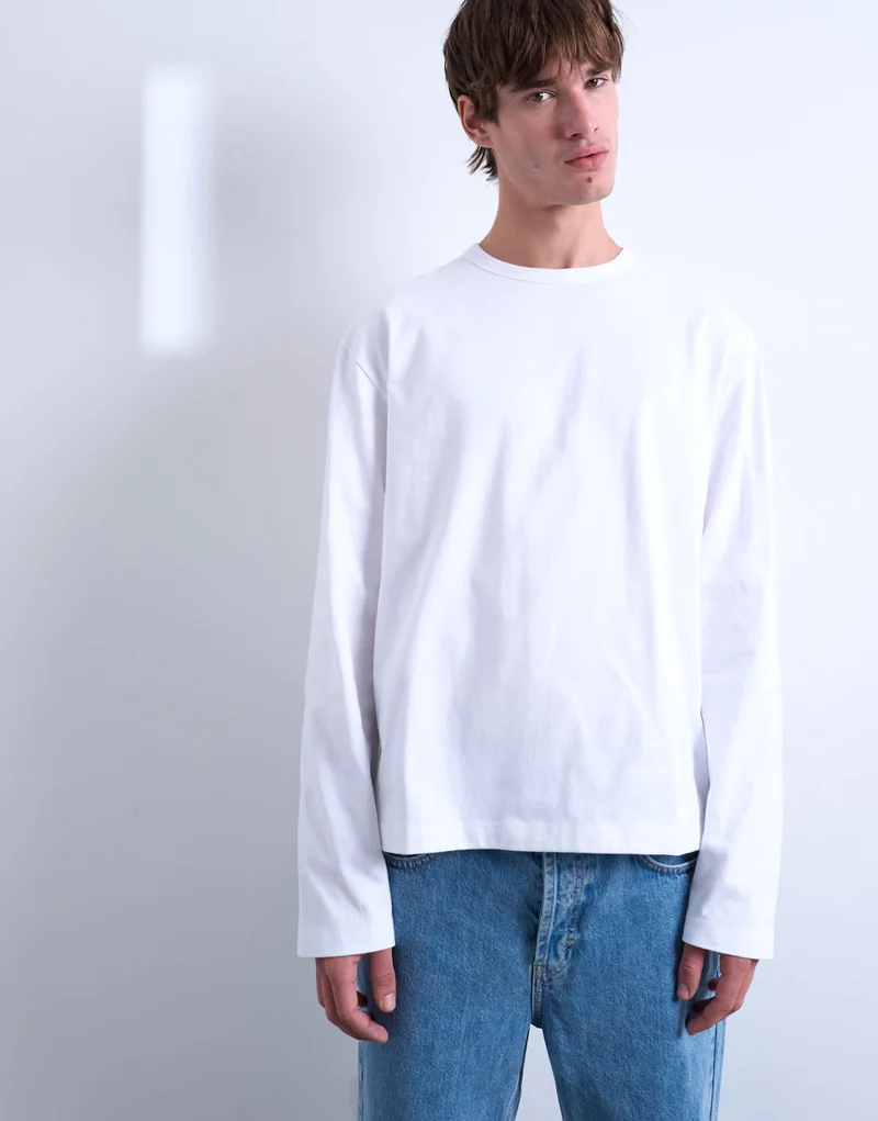 Topman cropped fit long sleeve t-shirt in white