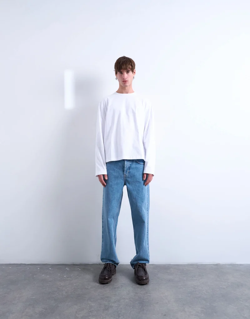 Topman cropped fit long sleeve t-shirt in white