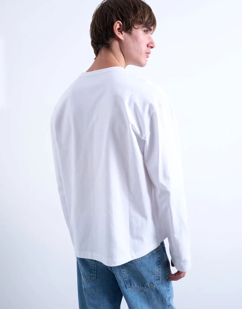 Topman cropped fit long sleeve t-shirt in white