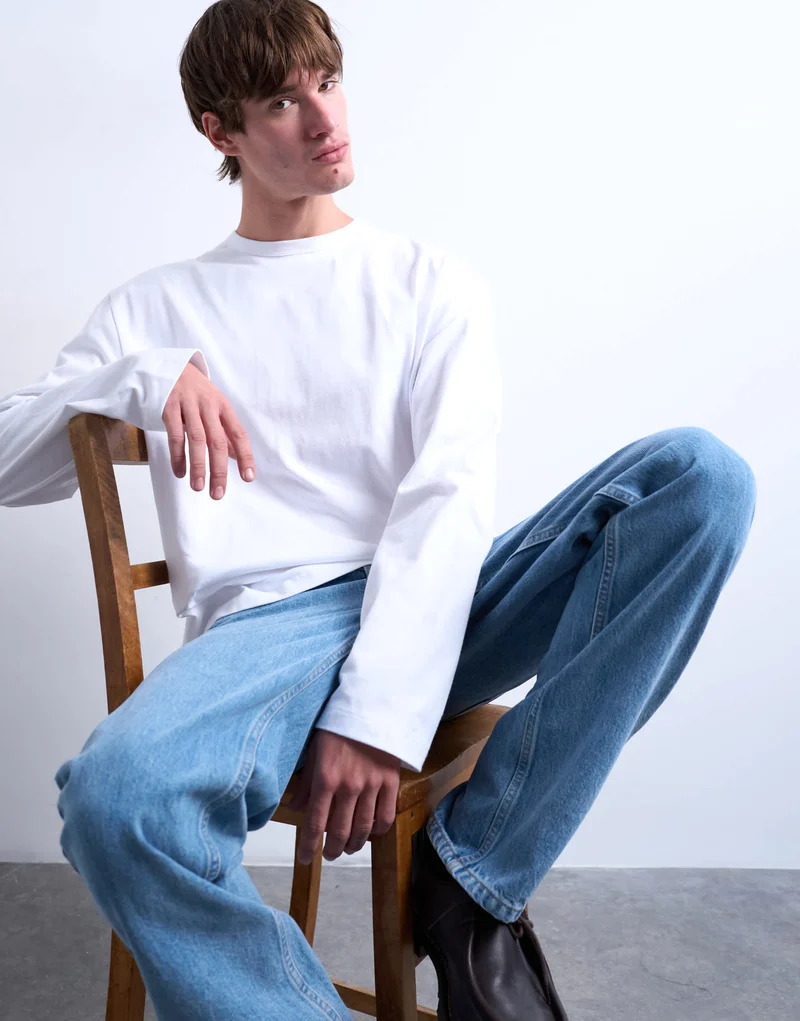 Topman cropped fit long sleeve t-shirt in white