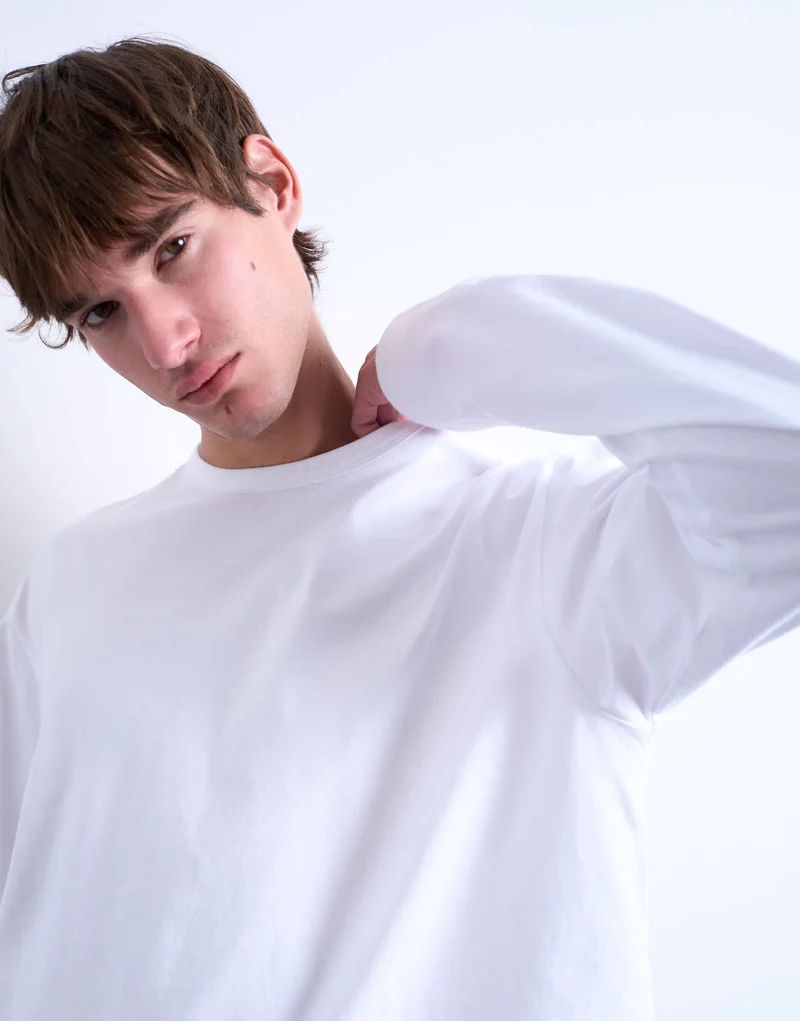 Topman cropped fit long sleeve t-shirt in white