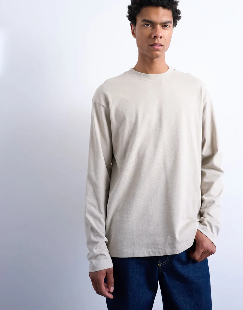 Topman relaxed fit long sleeve t shirt in stone