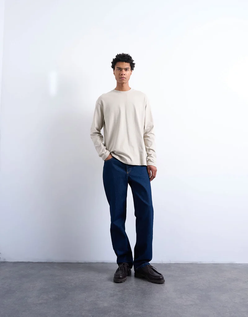 Topman relaxed fit long sleeve t shirt in stone