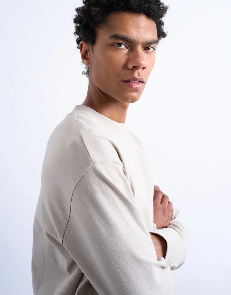 Topman relaxed fit long sleeve t shirt in stone