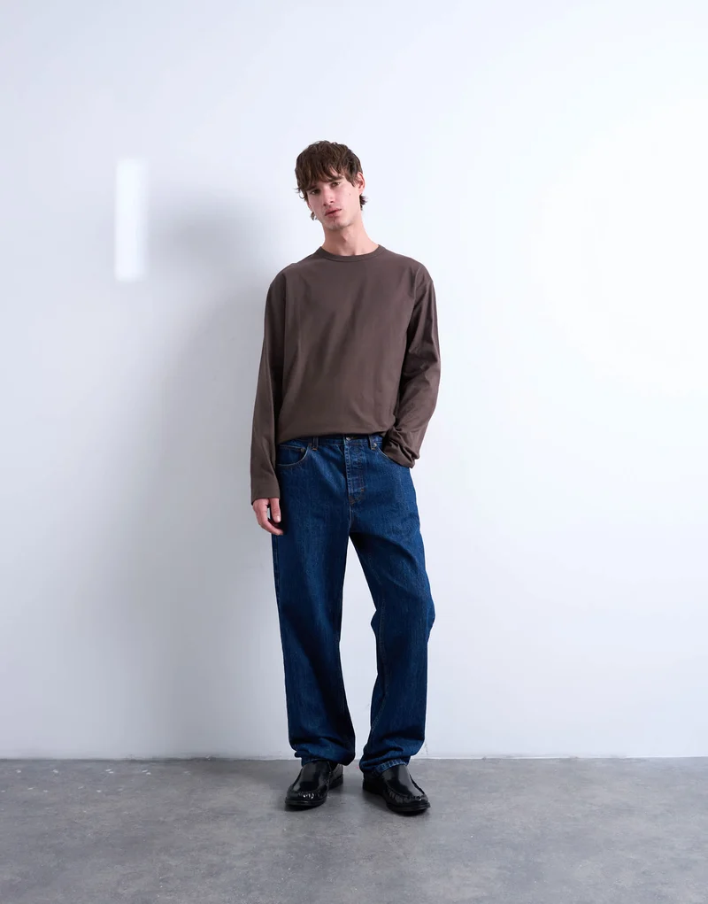 Topman boxy oversized long sleeve t-shirt in brown