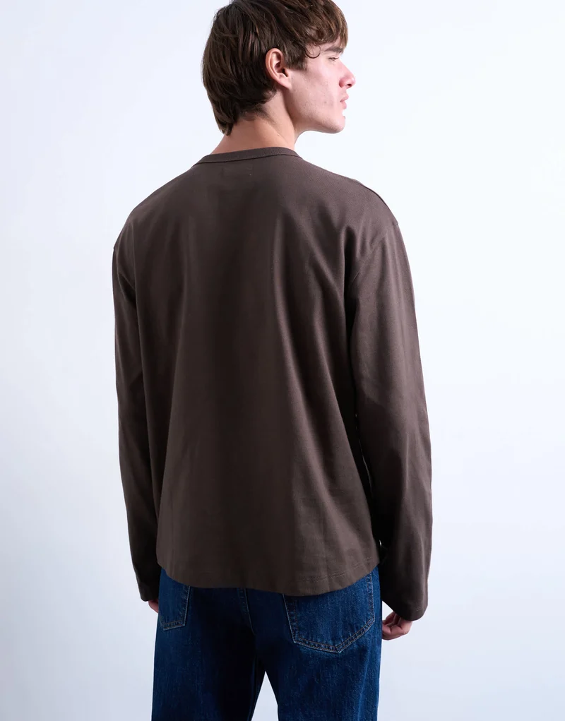 Topman boxy oversized long sleeve t-shirt in brown