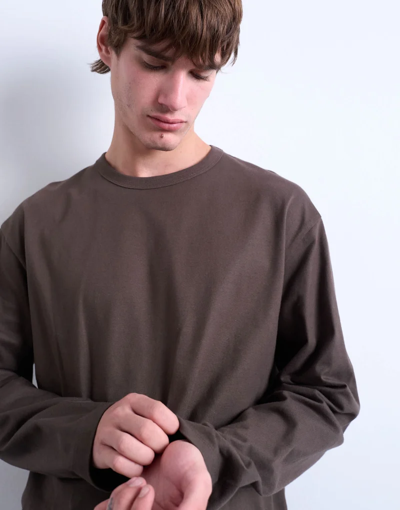 Topman boxy oversized long sleeve t-shirt in brown