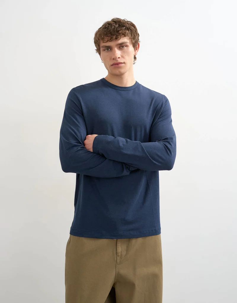 Topman lightweight long sleeve tee in navy