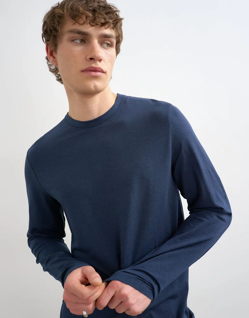 Topman lightweight long sleeve tee in navy