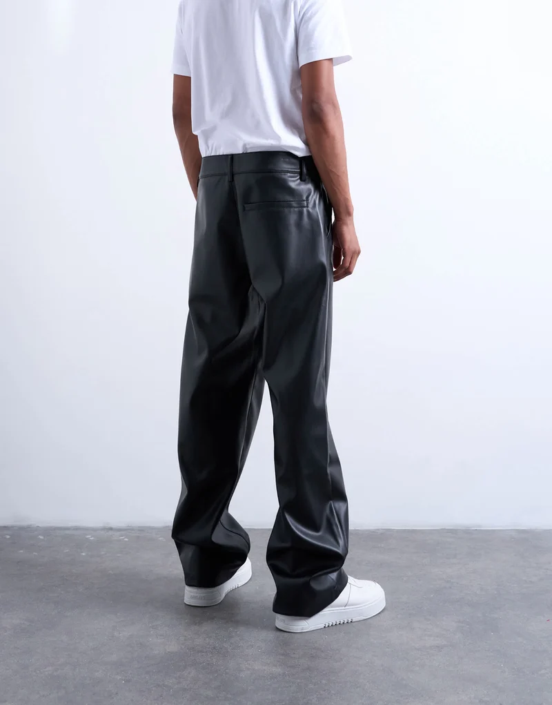 Topman baggy fit faux leather trouser in black
