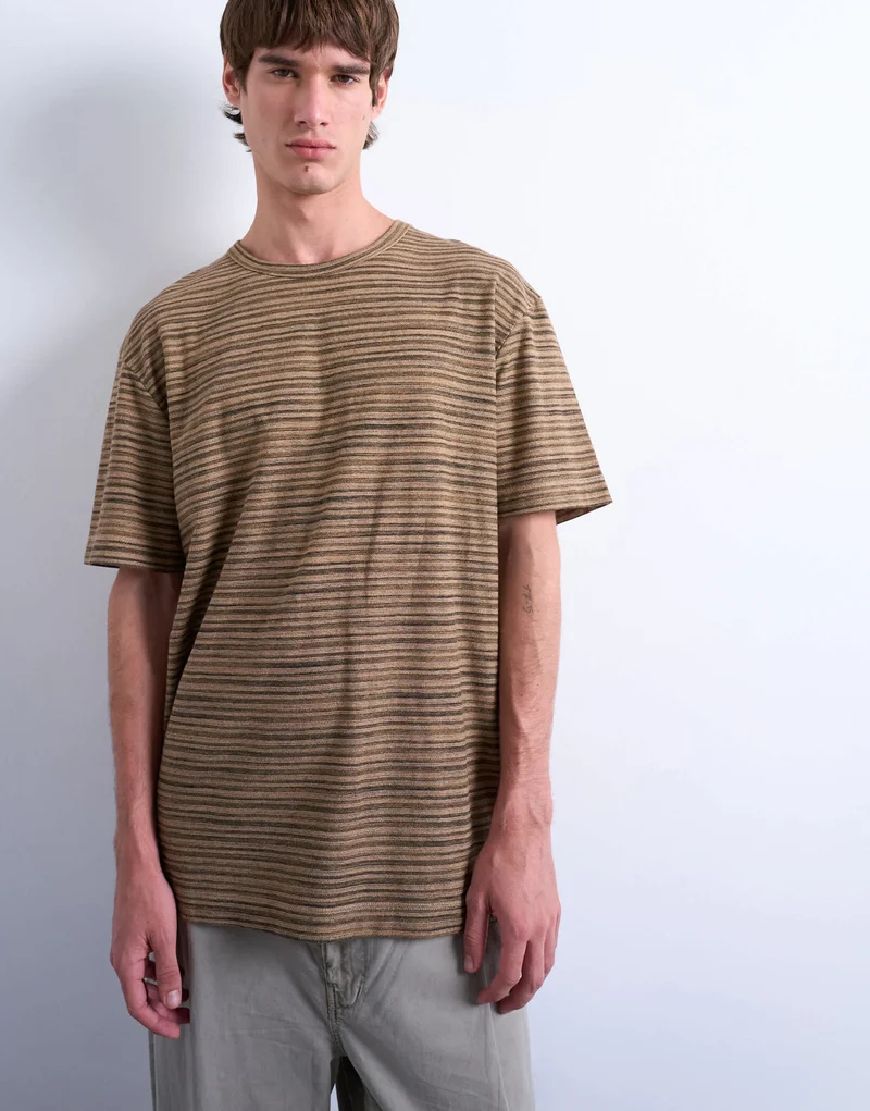 Topman relaxed fit knitted stripe t-shirt in brown