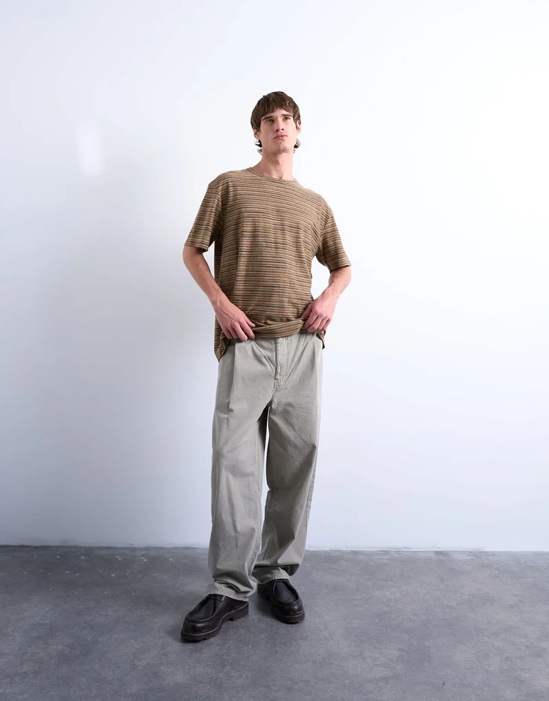 Topman relaxed fit knitted stripe t-shirt in brown