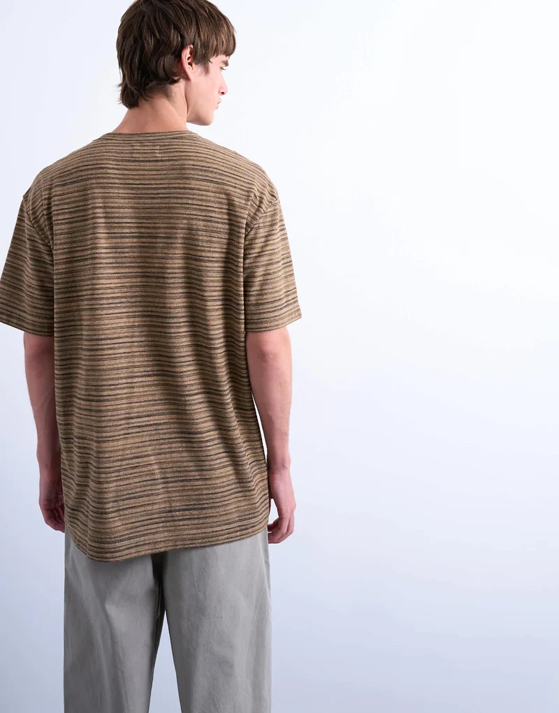 Topman relaxed fit knitted stripe t-shirt in brown