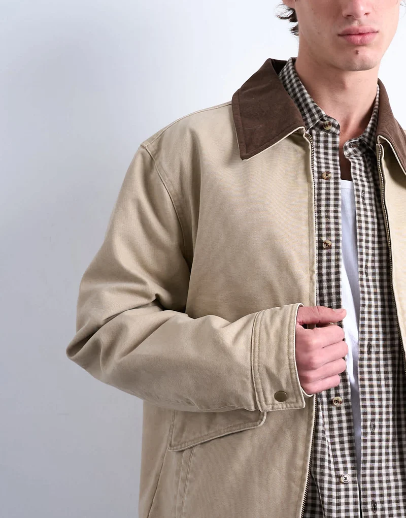Topman padded canvas jacket in washed stone