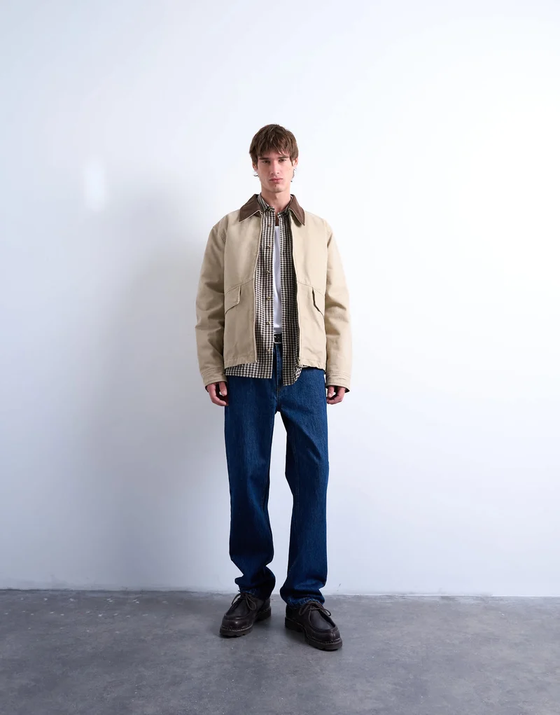 Topman padded canvas jacket in washed stone