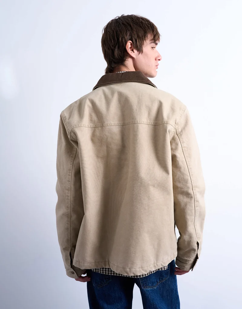 Topman padded canvas jacket in washed stone