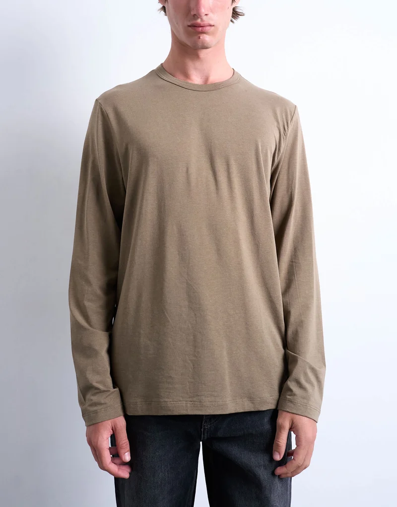 Topman lightweight long sleeve classic fit t-shirt in khaki