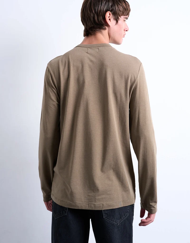 Topman lightweight long sleeve classic fit t-shirt in khaki