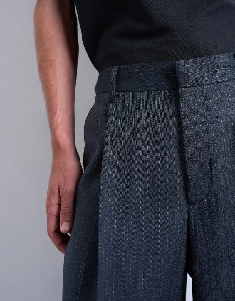 Topman wide leg pleated stripe trouser in grey