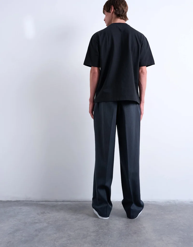 Topman wide leg pleated stripe trouser in grey